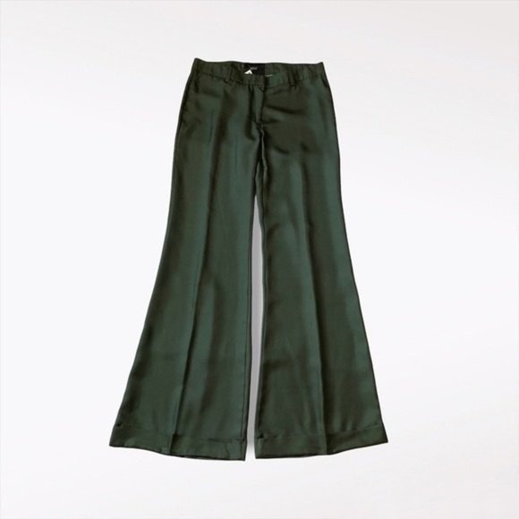 Delia Pants - Delia Bottle Green Wide Leg Flare Silk Twill Cuffed Trousers Pants Retro 10